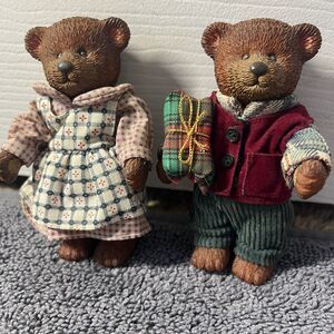 Vintage Russ Teddy Town Posable Resin Bear Figurines - Set of 2 (Mom & Dad)
